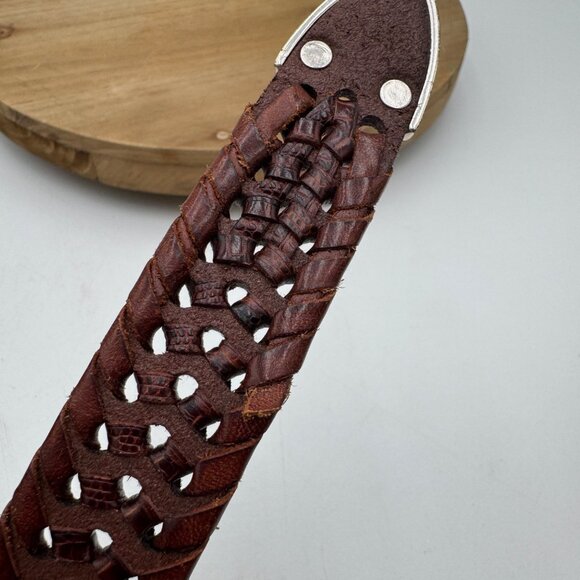 Fossil Mens Woven Genuine Leather Belt With Silver Buckle Size 36 - Picture 10 of 13